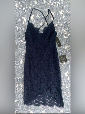 Lulu's Navy Floral Lace Slip Mini Dress